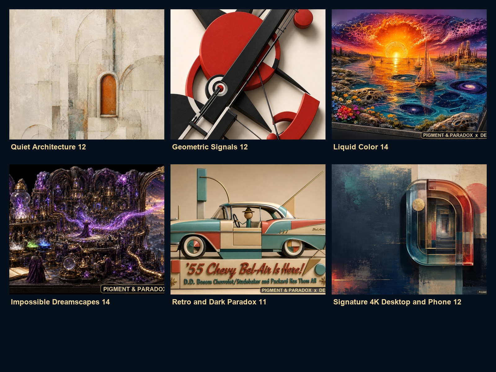 Preview of the six Pigment and Paradox wallpaper collections